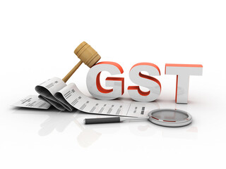 3d rendering GST Tax India with hammer
