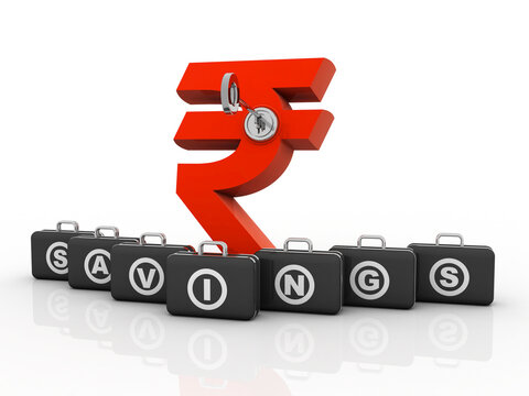 3D illustration Rupee currency sign protection key