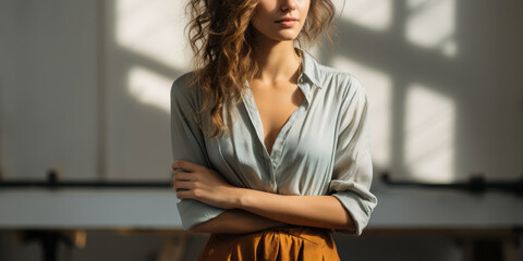 Elegant Model Posing in a Natural Light Studio