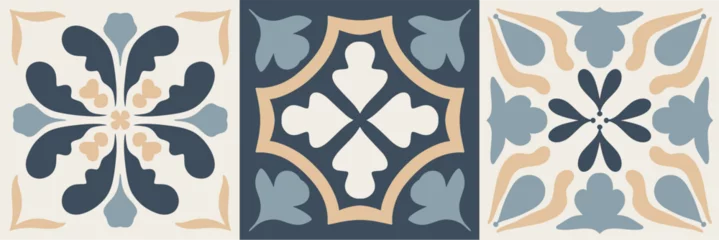 Photo sur Plexiglas Portugal carreaux de céramique Set of tiles Azulejos mosaic pattern with colorful Patchwork. Vintage Portugal, Mexican Talavera, Italian majolica Ornament, Arabesque motif, or Spanish ceramic Mosaic