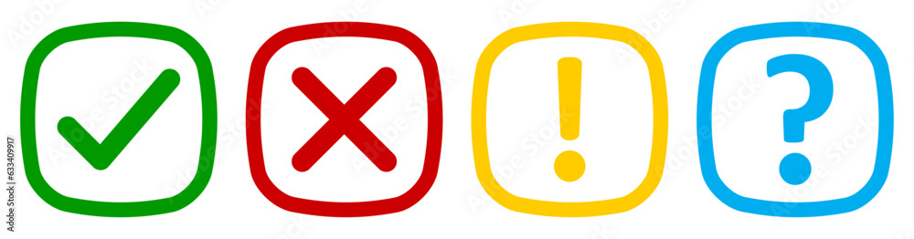 Fototapete set of flat rounded square check mark, x mark exclamation point and question mark. checkmark, exclam