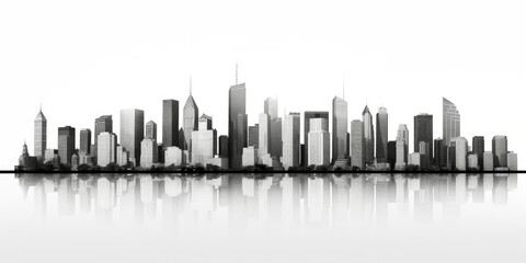 A black and white city skyline