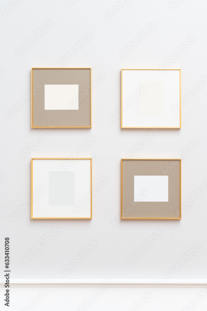 Aufkleber Transform space into an art gallery with modern picture frames. white design and empty templates create blank canvas for images or artwork. Whether in home or office.