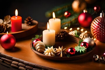 Christmas, New Year's fir wreath on a neutral background created by AI