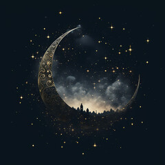 Obraz na płótnie Canvas Crescent Moon and Star