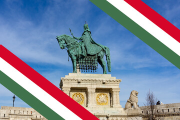 saint stephen szent istvan statue with hungarian flag design for august 20 hungarian national celebration