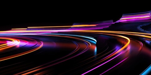 Dark light lines with the movement of automobiles at night. Generative AI.
