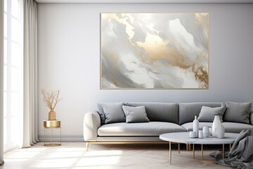 A background of abstract painting made with gray marble canvas, featuring a minimalist design and embellished with a touch of gold texture.