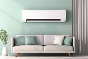 Modern living room in the air conditioner. Generative AI.