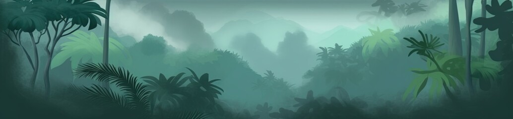 Lush tropical forest with clouds and clouds. Generative AI.