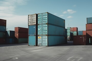 Cargo containers in port. Generative AI.
