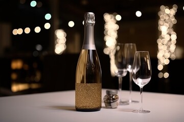 Luxury holiday composition a bottle of chilled champagne. Generative AI.
