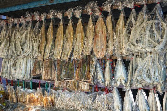 Salted fish, such as kippered herring or dried and salted cod, is fish cured with dry salt and thus preserved for later eating. Drying or salting, either with dry salt or with brine.