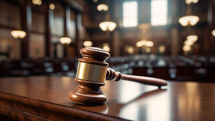 law concept, gavel and judge on wooden background in the courtroom