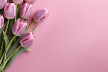 Obraz premium Pink tulips on a pink background. Generative AI.