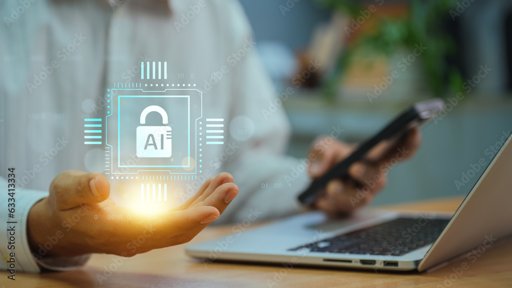 Leinwandbilder AI Security, Protecting Information in a Connected World. Secure Data Management and Artificial Intelligence Technology, Safeguarding Connections from Cyber Attacks