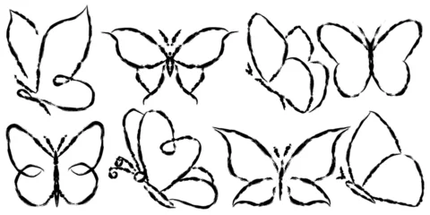 Foto op Plexiglas Grunge vlinders Butterfly design elements in scribble style, butterfly vectors