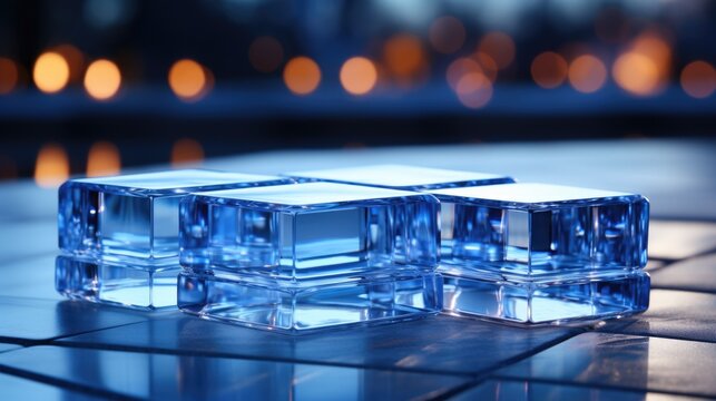 Ice cubes on blue background