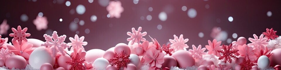Pink snowflakes in Barbie style background . New year background in Barbie style