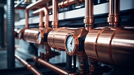 Obraz premium metal valves and pipes in an industrial factory