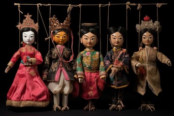 Naklejka premium asian string puppets with elaborate garments