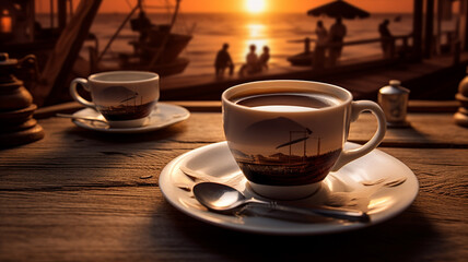 Fototapeta premium coffee break with two cups on the table.