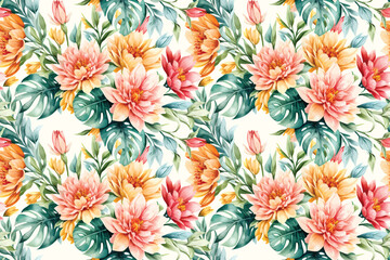 Floral shape watercolor seamless pattern.