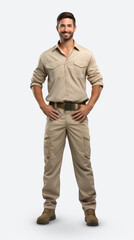 Naklejka premium Full shot of professional looking 32 year old male. Work, job, outfit. Isolated on white background.
