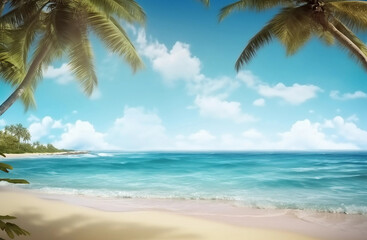 Obraz na płótnie Canvas Hanging palm trees on a tropical beach
