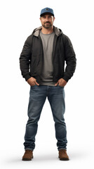 Full shot of professional looking 32 year old male. Work, job, outfit. Isolated on white background.