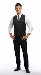 Full shot of professional looking 32 year old male. Work, job, outfit. Isolated on white background.