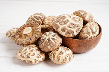 Dried shiitake mushroom isolated on white background with clipping path, healthy food.