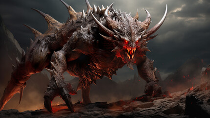 DnD Battlemap tall, monster, spiky, armor, huge, creature