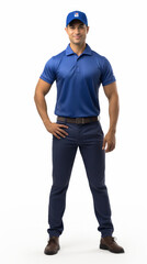 Full shot of professional looking 32 year old male. Work, job, outfit. Isolated on white background.