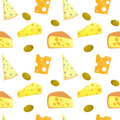 Vector pattern with cheese and olives