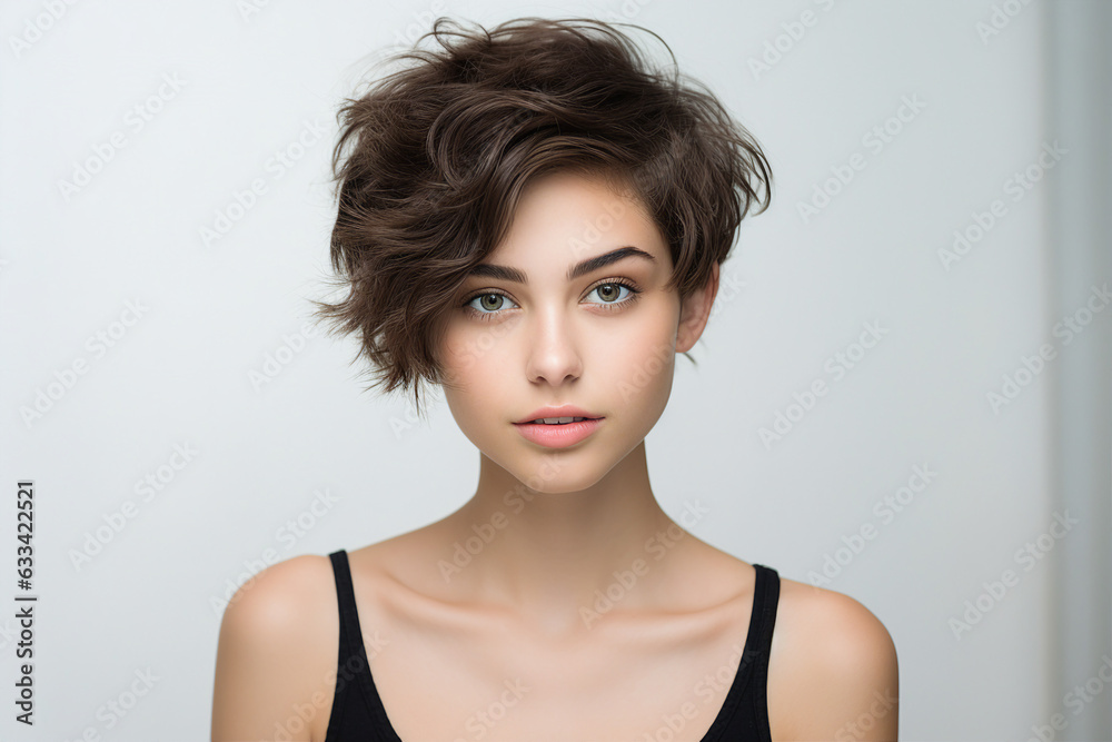 Wall mural generative ai portrait young fashion model woman attractive appearance after stylist salon haircut i - Wall murals