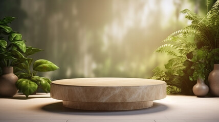 podium or pedestal with natural cosmetic product