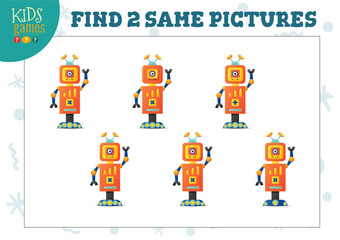 Find two same pictures kids puzzle vector illustration