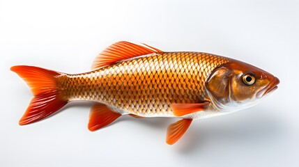 salmon fish isolated on white background with a shadow, gold-colored fish, Rainbow trout