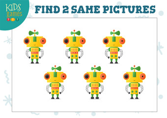 Find two same pictures kids game vector illustration