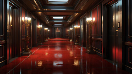 Naklejka premium Interior of hotel corridor with elevator