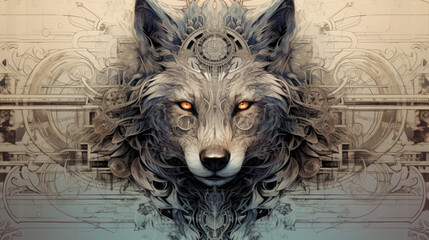 fantasy wolf face - obrazy, fototapety, plakaty