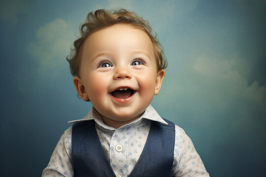 Generative AI closeup picture with adorable cute little kid baby toddler age smiling overjoyed