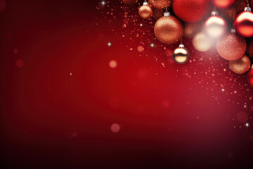 Obraz na płótnie Canvas Red Christmas Background with Red and Gold Round Ornaments in Upper Right Corner, Generative AI