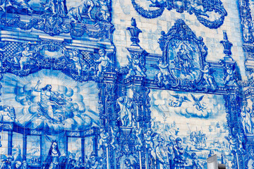 chapel of souls capela das almas with beautiful blue white azulejo tiles facade in Porto Portugal