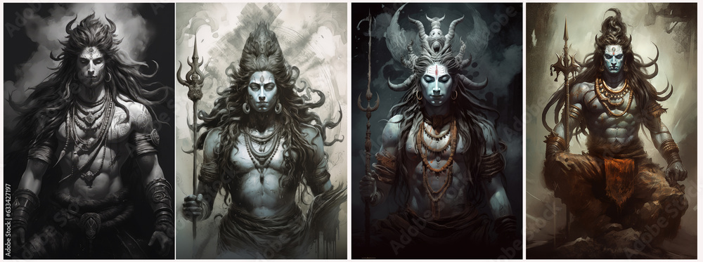 Poster hindu mythology god shiva. created with generative ai technology.