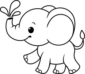 Kawaii Elephant Coloring Page Cartoon Illustration