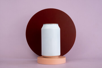 Canned packaging mockup on podium display
