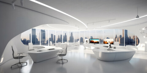 Futuristic modern office. Business corporation room - Generative AI