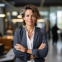 Fototapeta premium European business woman closeup in the office, generative ai